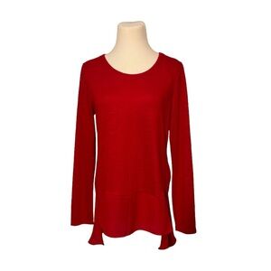 NWOT AGB M Red Poly-Blend Knit Mix-Fabric Long Sleeve Asymmetric Hem Top Shirt